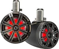 Kicker KMTC8 (200mm) Loaded Marine Cans with 45KM84L speaker pair; charcoal grill on black can