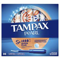Tampax Pearl Plastic Tampons, Super Plus Absorbency, Unscented, 36 Count,Pack of 2