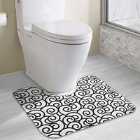 BradStaplesz Unisex White and Black Spirals Washable U-Shaped Toilet Toilet Carpet 15.8"x19.3"
