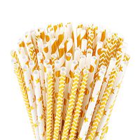 ZYWJUGE 100-Pack Gold Paper Straws Biodegradable, Eco-Friendly Paper Drinking Straws for Party, Wedding, Holiday, Birthday, Baby/Bridal Shower, Engagement/Bachelorette Party Decorations