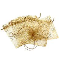 Amosfun 50pcs Cute Eyelash Pattern Gauze Bags Organza Jewelry Pouches Drawstring Birthday Gift Bag Party Supplies for Wedding Packaging Birthday (Golden)