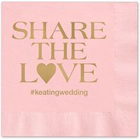 Share the Love Hashtag Personalized Beverage Cocktail Napkins - 100 Custom Printed Pink Paper Napkins with choice of foil