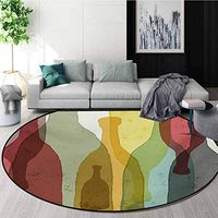 RUGSMAT Wine Warm Soft Cotton Luxury Plush Baby Rugs,Abstract Composition with Watercolor Silhouettes Bottles of Wine Whiskey Tequila Vodka Kids Teepee Tent Game Play House Round,Round-39 Inch