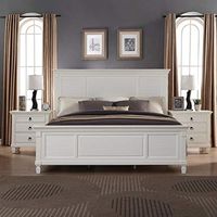 Roundhill Furniture Regitina 016 Bedroom Furniture Set, Queen Bed, Dresser, Mirror and 2 Nightstands, White