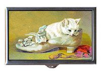 Kitten White Cat in Shoe Sweet Victorian Art Decorative Pill Box