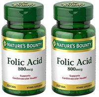 Folic Acid 800 mcg Tablets Maximum Strength, 2 Bottles (250 Count)