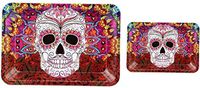 Eclipse Candy Skull Design Handy Durable Metal Rolling Tray 2 Size Bundle, RollTrayCSK