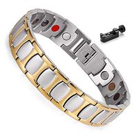 Extra Germanium Strength Magnetic&Negative-ions Therapy Gold Plated 316L Stainless Steel Bracelets for Men Health Stress Relief Wristband [Free Links Removal Tool]