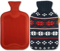 AQUAPAPA Large 1/2 Gallon Classic Non Toxic Natural Rubber Hot Water Bottle with Snow Flake Knit Cover, Back Pain Relief, Cold Feet Syndrome, 2 Liters