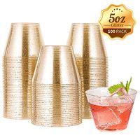 5 oz 100 Pack Small Glitter Disposable Cups, Glitter Plastic Cups, Disposable Plastic Shot Glasses for Parties, Plastic Cocktail Glasses, Wedding Holiday Tumblers