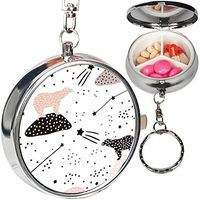 Portable Metal Pill Organizer Keychain Case Stash Box with 3 Compartments for Medicine Vitamin (Polar Bears Silhouette)