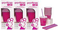 Goodtimes 9oz Cups To-Go Kits With Lids And Straws (45, Fuchsia Pink)