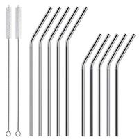 10 Pack Stainless Steel Straws Curved, Metal Reusable Drinking Straw FDA-Approved Ultra Long 8.5 Inch/10.5 Inch Bent Set with 2 Cleaning Brush for 30oz/20oz Tumblers Yeti Cold Beverage,Dishwasher Safe
