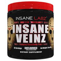 Insane Labz Insane Veinz Non Stimulant NO Enhancing Powder, Nitric Oxide Booster, Loaded with Agmatine Sulfate and Betaine Anhydrous, Increase Vascularity, 35 Srvgs, Unflavored