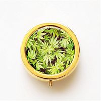 RhyNSky Marijuana Leaf Weed Mini Gold Portable Pocket Purse Pill Box Case Pillbox, 3 Compartments -285