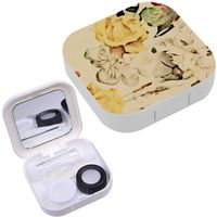 Portable Contact Lens Case Box Travel Kit Mirror + Bottle + Tweezers Container Holder [ Art Vintage Monochrome Watercolor ]