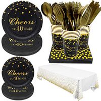 Pandecor 40th Birthday Party Supplies -Serves 20-142 PCS Disposable Tableware Set,Includes Table Cover,Dinner Plates,Dessert Plates,Cups,Napkins,Forks,Knives and Spoons for 40 Years Anniversary Party