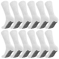 Men Women Anti Slip Grip Non Skid Crew Cotton Diabetic Socks For Home Hospital (12-pairs White, 13-15 Extra Large)