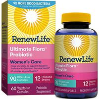 Renew Life Women's Probiotics 90 Billion CFU Guaranteed, 12 Strains, Shelf Stable, Gluten Dairy & Soy Free, 60 Capsules, Ultimate Flora Women's Care