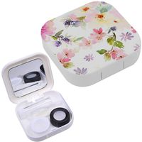 Portable Contact Lens Case Box Travel Kit Mirror + Bottle + Tweezers Container Holder [ Flowers Watercolor Gentle ]