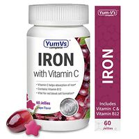 YUM-V's Complete Iron w/ Vitamin C Jellies (Gummies) Grape Flavor (60 Ct); Daily Dietary Supplement, Chewable Vitamins for Men and Women, Vegan, Kosher, Halal, Gluten Free