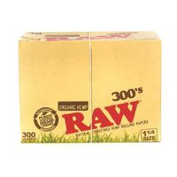RAW 300's ROLLING PAPERS ORGANIC HEMP 1 1/4 SIZE 300 LEAVES UNFLAVORED FLAVOR PACK OF 40