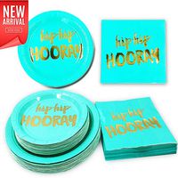 Hawaiian Luau Tropical Party Supplies , Gold Foil Paper Tableware Set 48 Dinner Plates 48 Dessert Plates and 48 3-Ply Cocktail Napkins for Birthday and Summer Hawaiian Themed Party