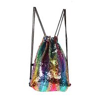 Girls Fashion Simple Large-Capacity Drawstring Bundle Pocket Backpack, New Sequins Girls Casual Sports Travel Shoulder/Backpack, Zippered Pockets Can Be Put Mobile Phone Change, Etc.
