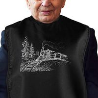 Adult Bibs for Eating: Reusable Adult Size Bib for Men - Machine Washable Waterproof Clothing Protector with Crumb Catcher - Classic Steam Train Edition (Black)
