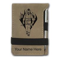 Mini Notepad, Fireman, Personalized Engraving Included (Light Brown)