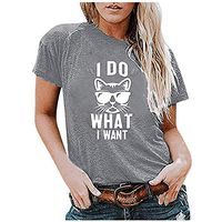 Eoeth I DO What I WAN Letter Print T-Shirt Women Casual Simple Wild Loose Short Sleeve Tees Tops Blouse Shirts Pullover Gray