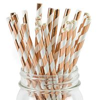 Paper Straws Rose Gold Foil Striped Pattern - Eco Friendly Wedding Straws - Dozens of Designs & Perfect For Any Party! Frozen Dessert Supplies - 25 Count