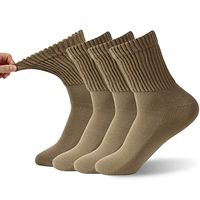 Soft Diabetic Socks, FOOTPLUS Men Women Non Binding Top Medical Circulatory Socks, Stretchy Padded Sole Seamless Toe Winter Warm Quarter Dress Socks, 4 Pairs Khaki Quarter, L/XL