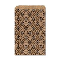 Mooca 200 pcs Damask Paper Gift Bags Shopping Sales Tote Bags Brown with Black Damask Design (8 1/2''W x 11''H)
