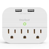 Multi Plug Wall Outlet Extender Splitter, One Beat Cruise Ship Power Strip No Surge Protector with 2 USB Ports & 3 Outlets, Ultra Compact for Travel Home Office - White