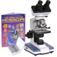 40X-2500X LED Lab Binocular Compound Microscope + Book + 25 Prepared Slides