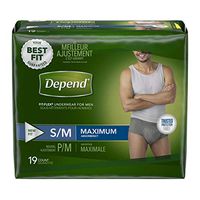 Kimberly-Clark 43616 Depend Fitted Briefs Max Protection Underwear, Small/Medium, Male (Pack of 38)
