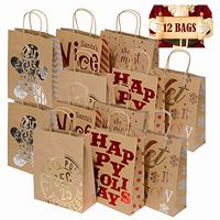 Kraft Holiday Gift Bags, foil hot-Stamp Designs, 12 Large Bags in Assorted Christmas Prints (Santa's Nice List)