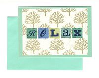 Nature Inspired Set of 8 Blank Notecards ~ Gold Trees with"Relax" (3.75" x 5.25"; Teal Envelopes)