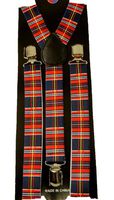 Men's Unisex Clip-on Braces Elastic "Red N Checker" Suspender Y-shape Ajustable