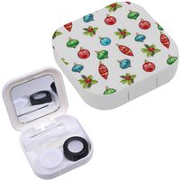 Portable Contact Lens Case Box Travel Kit Mirror + Bottle + Tweezers Container Holder [ Christmas Balls Holly ]