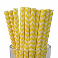 Free DHL 500 pcs Yellow Chevron Paper Straws Bulk, Yellow and White Zig Zag Paper Drinking Straws for Holiday Party, Wedding, Birthday, Mason Jar Straws