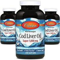 Carlson - Cod Liver Oil Gems, Super 1000 mg, 250 mg Omega-3s, Wild Norwegian, Sustainably Sourced, 250 Soft Gels (3 Pack)