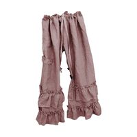 Linen Loose Pants for Women,Casual Wide Leg Solid Color Ruffle Hem Elastic Waisted Trousers (XXXL, Pink)