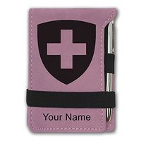 Mini Notepad, Coat of Arms Switzerland, Personalized Engraving Included (Pink)