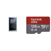Sony NW-A45/L Walkman with Hi-Res Audio, Moonlit Blue (2018 Model) & SanDisk Ultra 128GB microSDXC UHS-I card with Adapter -Ã‚Â  100MB/s U1 A1 - SDSQUAR-128G-GN6MA