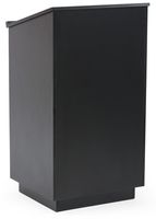 Displays2go 45.5 Inch Tall Podium with Locking Cabinet, Inner Shelf, 25 Inch Wide Angled Surface with Lip, Black (LCTLCKHSTB)