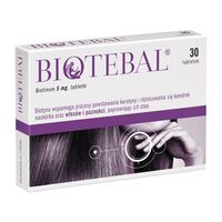 BIOTEBAL Biotin 5mg Extra Strength - 30 Tablets - Strengthens Hair Growth Support - Stop Hair Loss Breakage Thinning Hair Relief Hair Skin Nails Vitamin B7 H Treatment