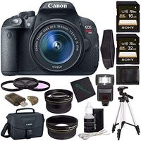 Canon EOS Rebel T5i Digital SLR Camera Kit with 18-55mm Lens + 58mm Wide Angle Lens + 58mm 2x Telephoto Lens + Sony 16GB SDHC Card (Class 10) + Sony 32GB Card (Class 10) + Tripod + Flash Bundle