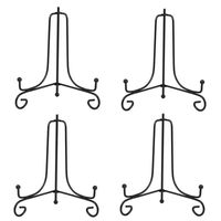 (4 Pack) 7" Iron Display Stand, Black Iron Easel Plate Display Photo Holder Stand, Displays Picture Frames, Cookbooks, Decorative Plates, Tablets and Art